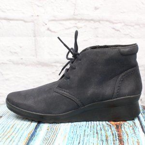 Cloudstepper by Clarks Black Leather Lace Up Wedge Ankle Boots
